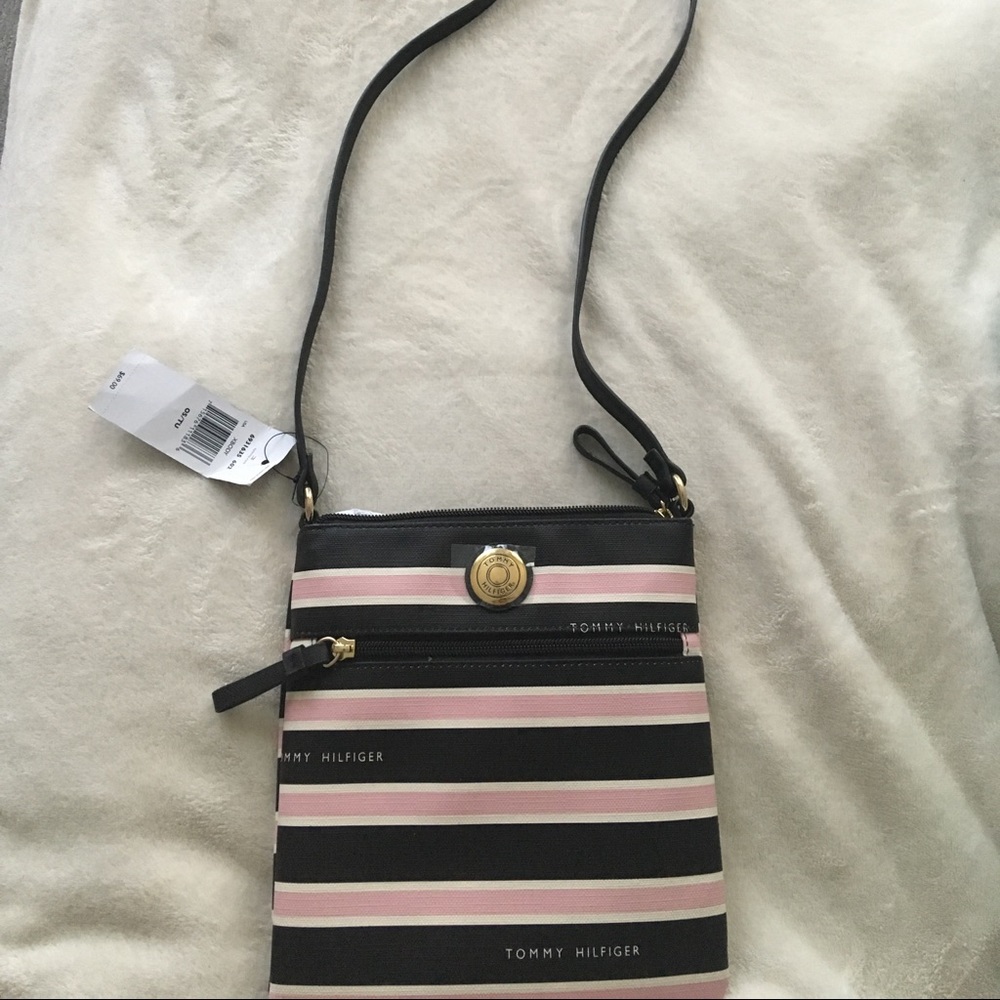 Tommy Hilfiger Cross body striped black pink NWT